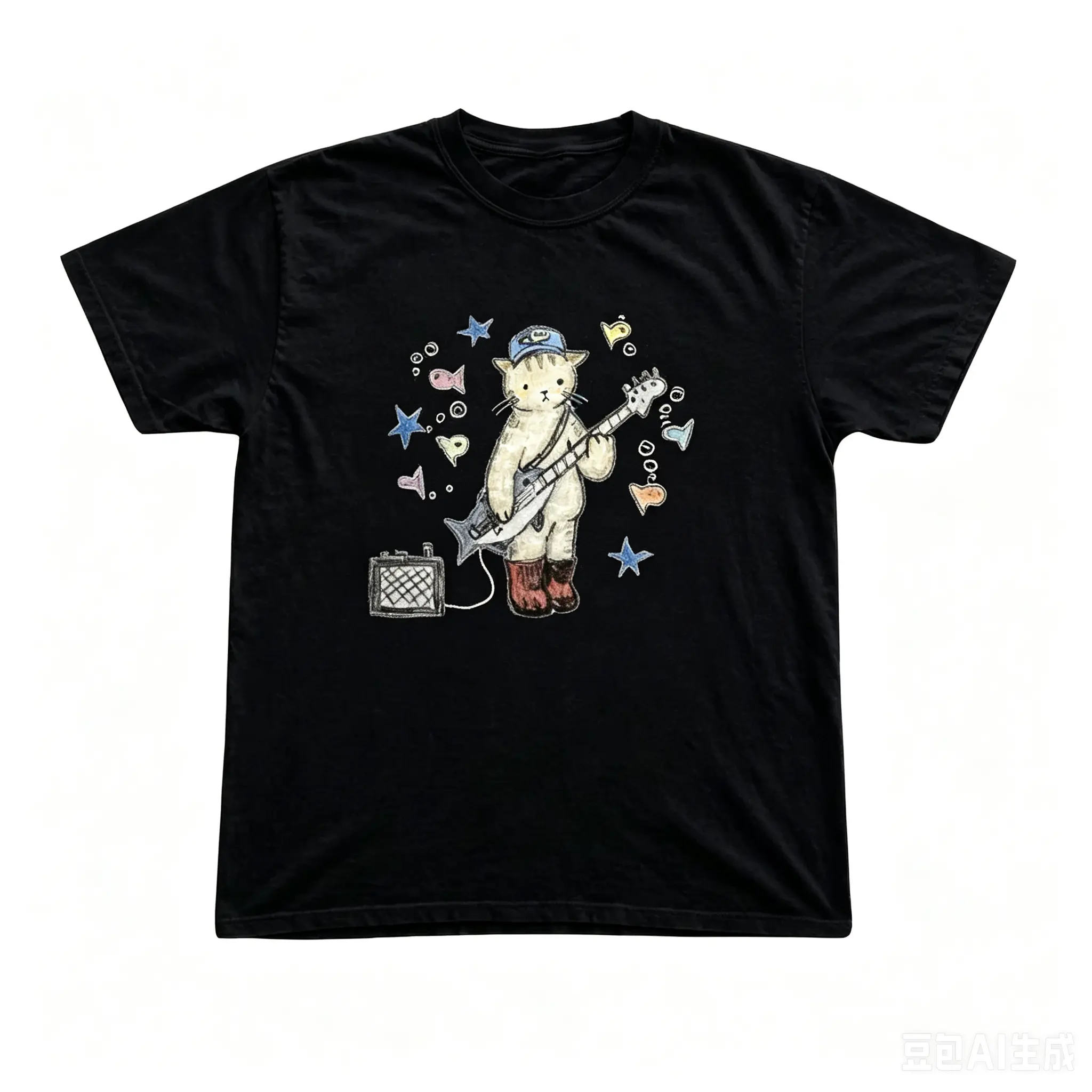Cute Cat Guitar T Shirt |   Vintage Animal Graphic Tee |   Music Lover Unisex Shirt |   Kawaii Casual Streetwear Top