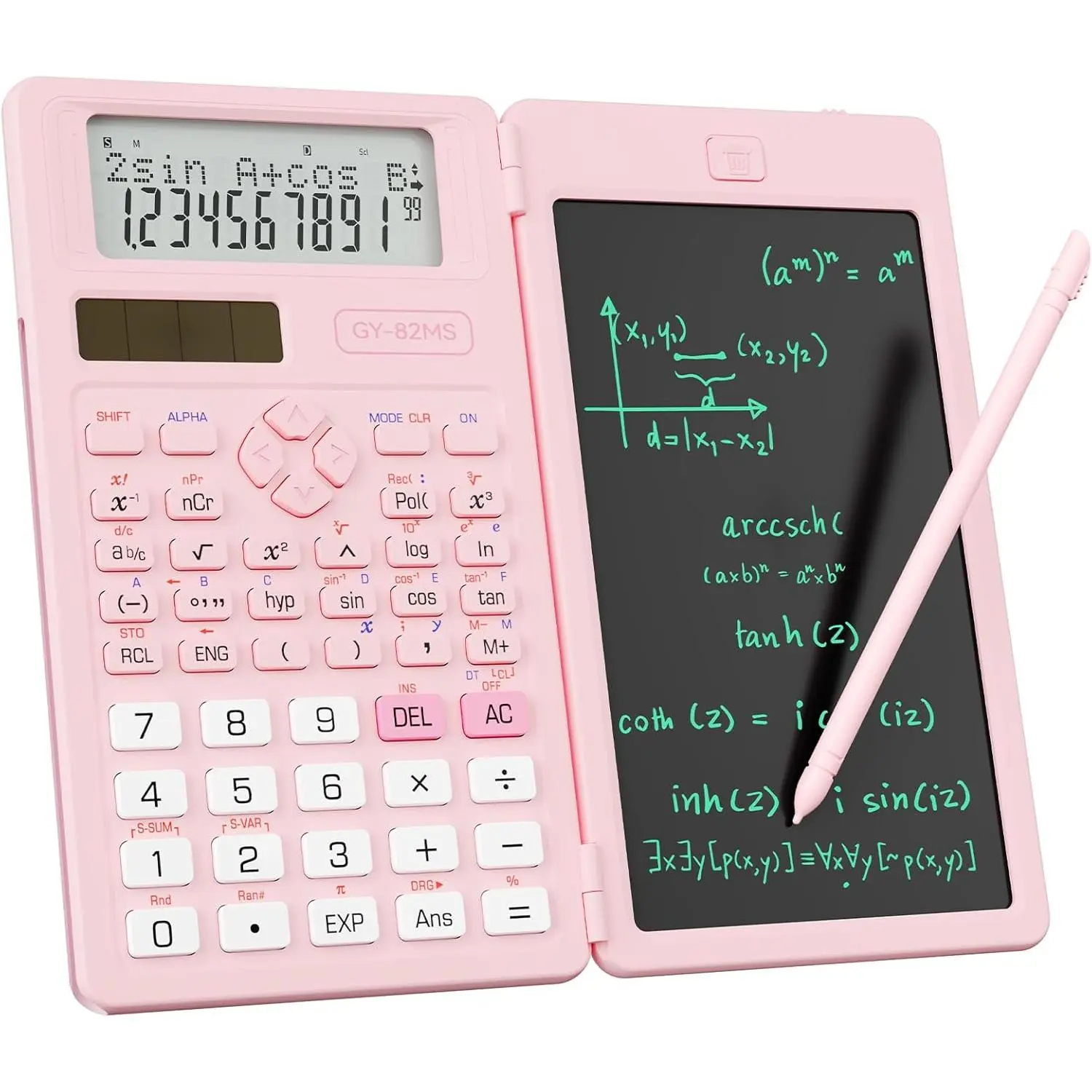 Plastic Scientific Calculator with Notepad, 82MS Foldable 2-Line Display, 240-Functions Solar & Battery Powered, Portable School Supply for Middle-High School Students