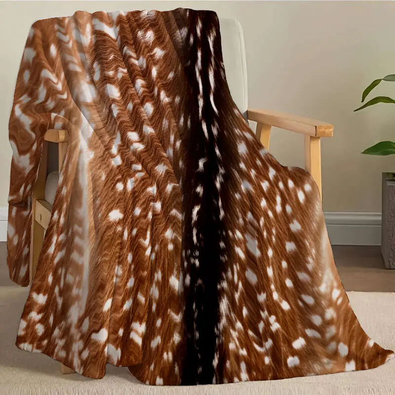 Luxury Brown Reindeer Fur-Like Fleece Blanket Wildlife Animal Skin Neutral Rustic Decorative Couch Bedroom Nap Blanket, Giftable Hunting Cabin Outdoor Lover Comfort Blanket for All Seasons