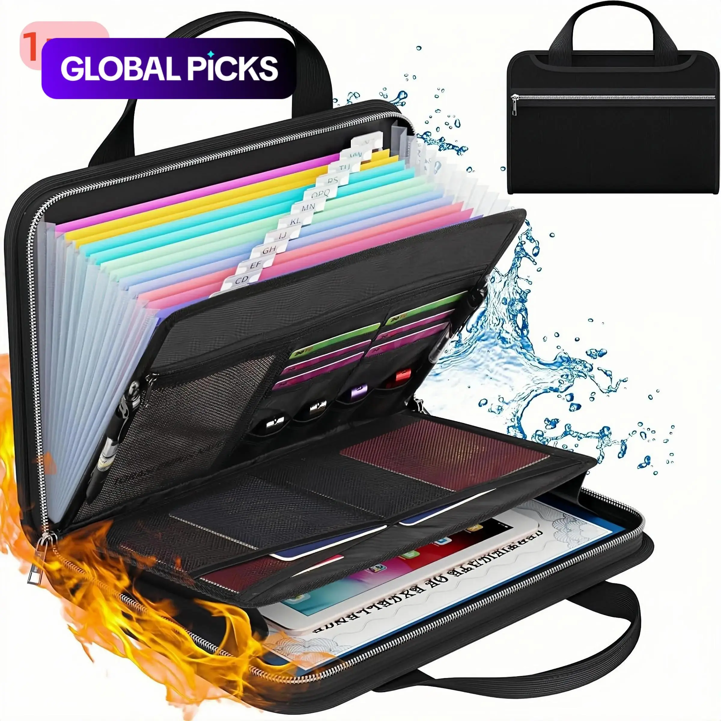 Fireproof File Folder with Handle, File Organizer Folders, Large-Capacity A4 Document Bag, Test Paper Storage Bag, Pouch, Data Paper Organizer, Office Stationery & Supplies #GLOBAL PICKS