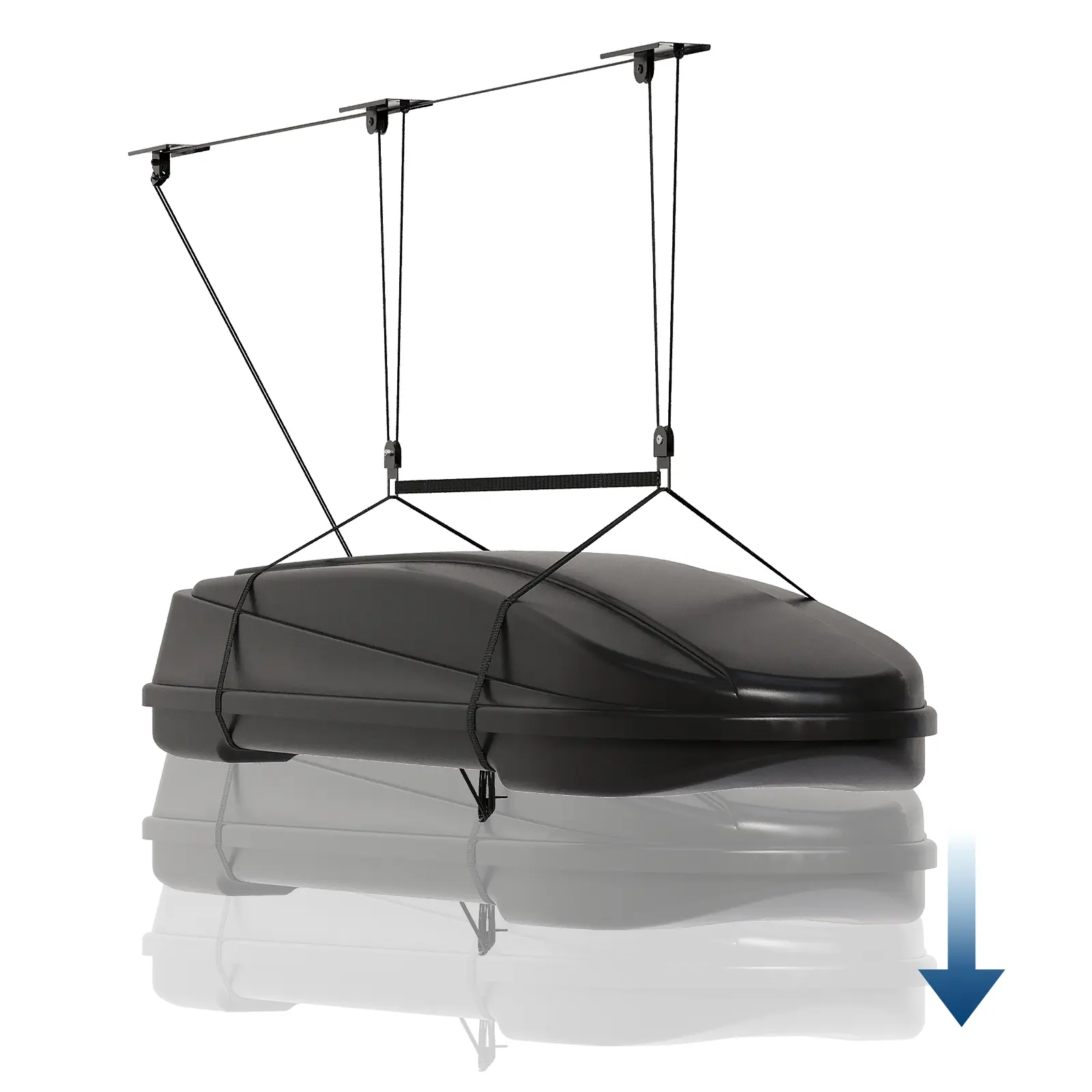 GARVEE Heavy-Duty Garage Storage Cargo Box Pulley System - Overhead Lifts with Pulleys & Rope, Adjustable Straps, Dual Fixed-Point Design, Ceiling Mounted for Rooftop Cargo Boxes & Large Bins (150 lbs for 8-10 ft, 200 lbs for 10-14 ft Ceilings)