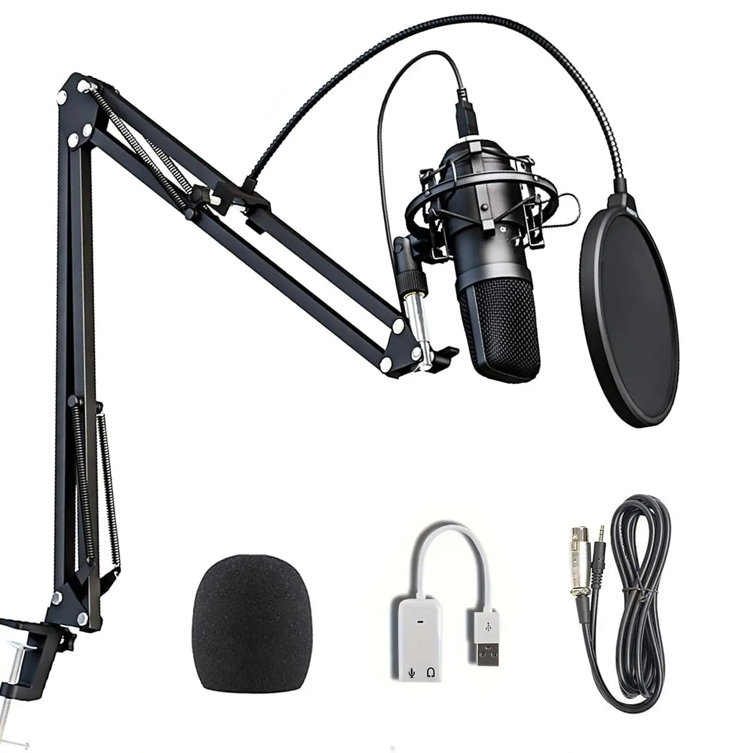 Professional USB Condenser Mic Kit with Boom Arm, Pop Filter – 192KHz/24Bit for Podcast, Recording, Streaming, Wired Recording