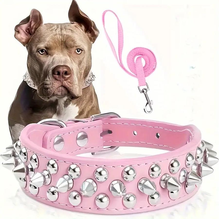 Rivet Dog Collar & Swivel Leash Set, Leash Included, Adjustable Pet Studs Collar, Durable Dog Walking Equipment, Fashionable Pet Walking Essentials, Dog Accessories Tools, Easter Gifts