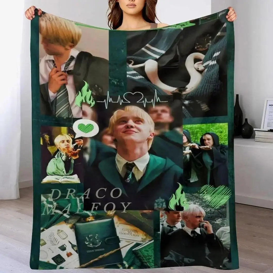 Draco Malfoy Inspired Printed Flannel Blanket, Movie Character Theme Soft Cozy Cooling Throw Blanket, Lightweight Four Seasons Blanket for Bedroom Living Room Sofa Bedding Decor, Napping Gift for Adults Kids Fans, Blankets Bedding