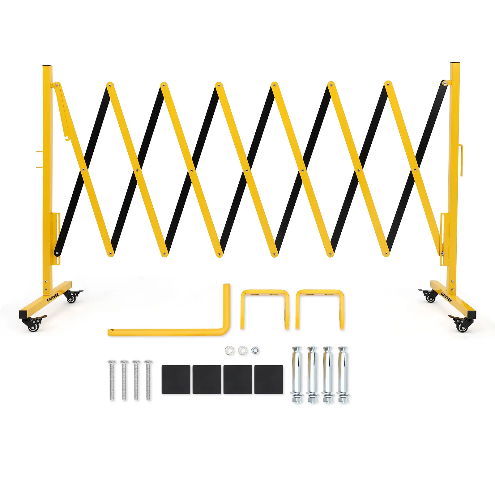 Garvee Heavy-Duty Expandable Metal Barricade Gate with Wheels – Folding Retractable Safety Barrier for Industrial Construction, Garage, Driveway, Current Control, Yellow & Black