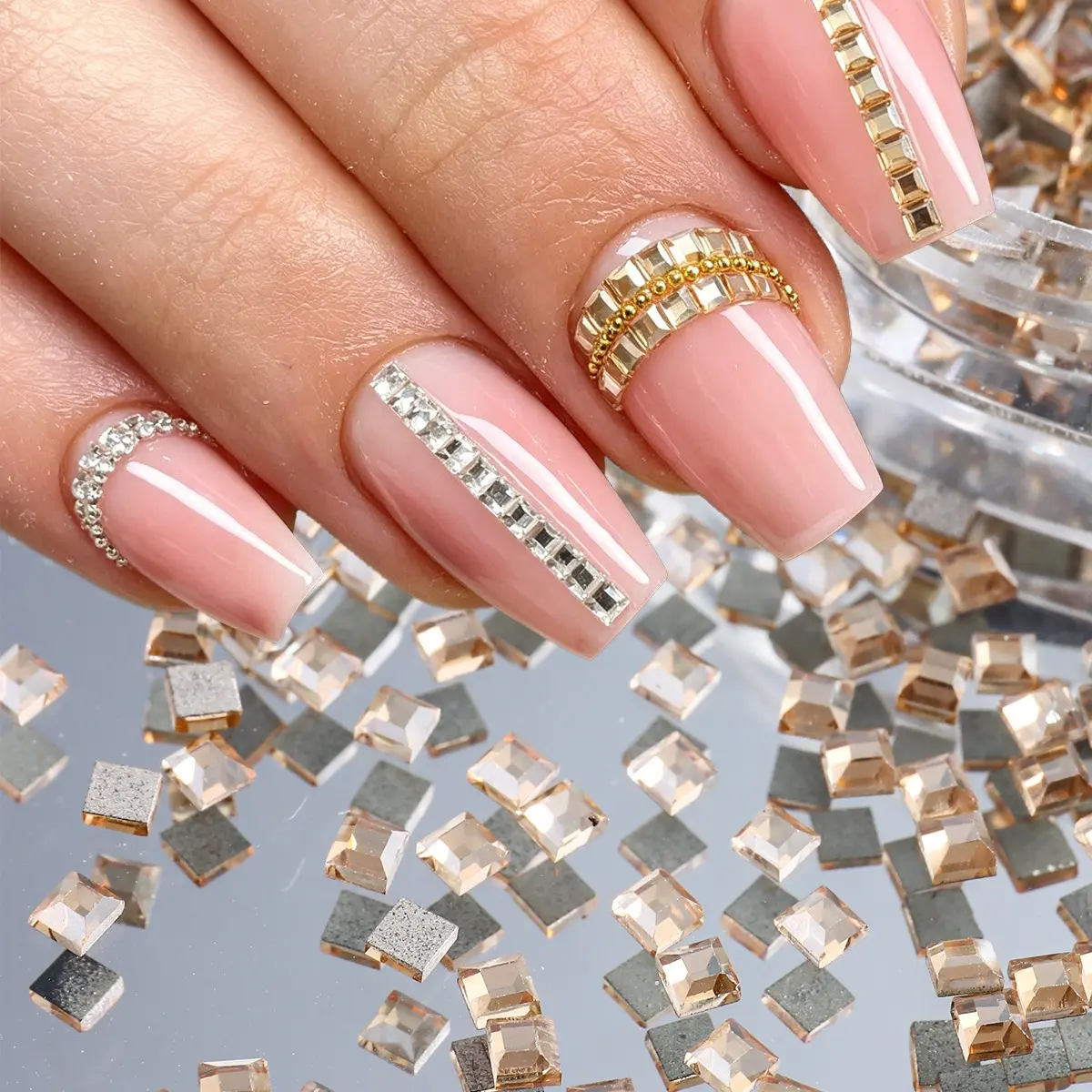 Square Rhinestone Nail Art Accessories, Transparent Gold and Silver Color Sparkly Nail Decorations, DIY Nail Art Supplies, Nail Rhinestones