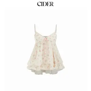 Cider Chiffon Floral Ruffle Hem Camis Blouse SummerWins Dealsforyou