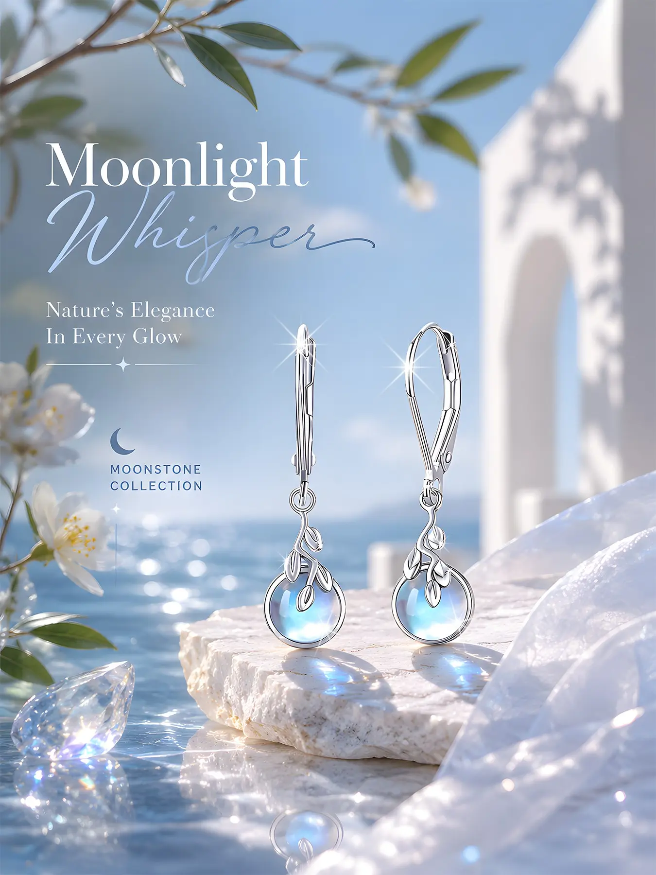 Elegant S925 Silver Moonstone Dangle Earrings, Hypoallergenic No Nickel Jewelry, Nickel Free Earrings, Fashionable Drop Earrings for Women Daily Wear Gift, Elegant Minimalist Earrings, Dangling Earrings