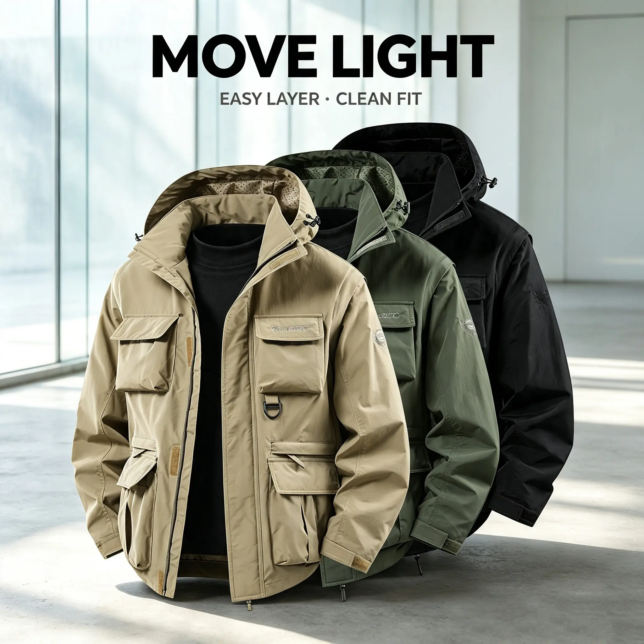 Men's Multi-Pocket Hooded Cargo Jacket Windproof Outdoor Utility Tactical Zip Up Casual Work Coat