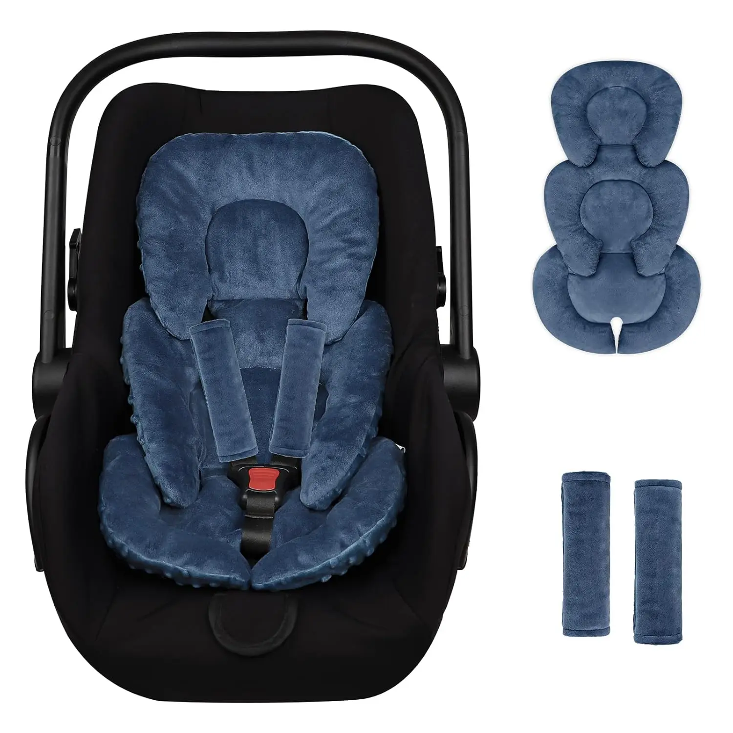 Newborn-Size Infant Car Seat Insert Pillow - Soft Cushion with Head & Body Support, Reversible Design, Strap Pads, Fits Stroller & Swing, Unisex Blue (No Warning Applicable)
