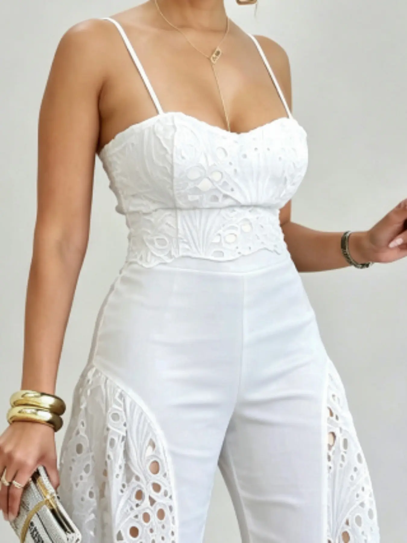 Summer Solid Color Lace Embroidery Thin Strap Halter Top, Asymmetrical Hem Short Sleeve Innerwear, Pure Desire Style Shirt