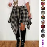 【Black Friday】Women's Summer Plaid Woven Skirt, Casual High-Waisted Design with Elastic Waist and Asymmetrical Handkerchief Hem for Casual Outings, Streetwear