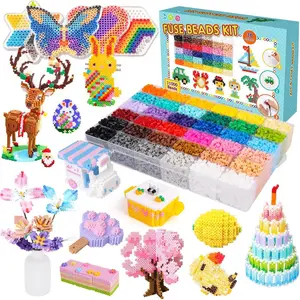 Fuse Beads Kit - 11,000 pcs 36 Color Beads for Craft for Girls Age 5-12 Year Old,5MM Melty Beads Set Including 5 Pegboards, Ironing Paper & Chain Accessories Iron Beads Christmas Birthday Gift