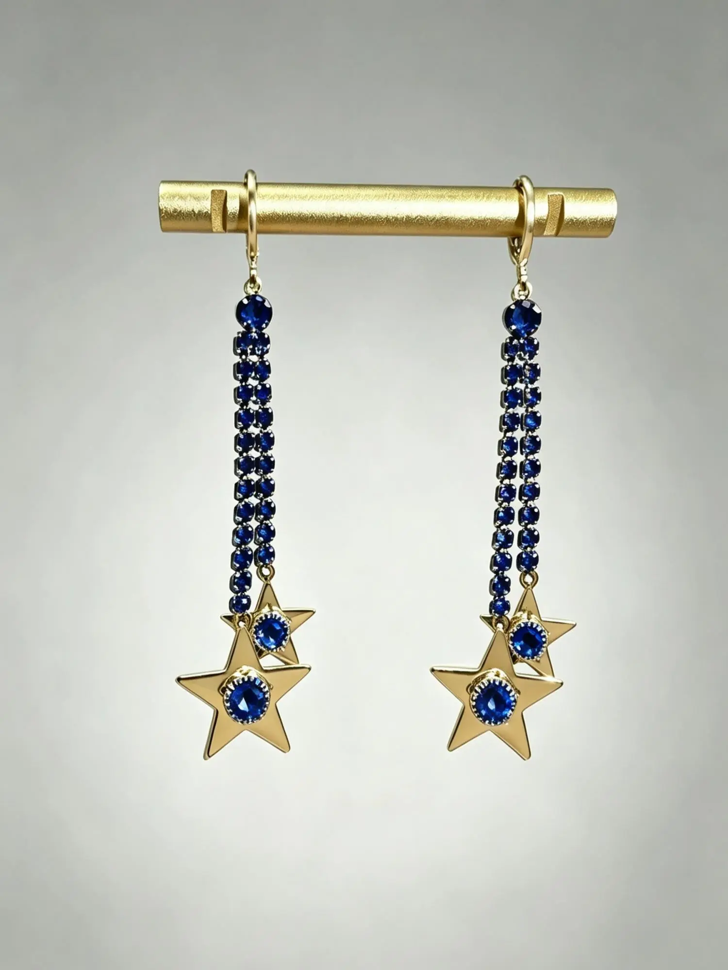 Fashion Long Rhinestone Star Earrings, Blue Zircon Fringe Drop Earrings, Elegant Women's Daily Party Jewelry, All Seasons Wear