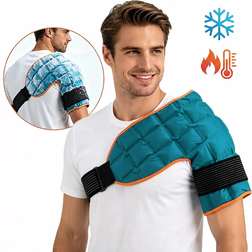 Shoulder Ice Pack for Rotator Cuff & Arm, Reusable Self-Absorbing Water Cold Wrap for Shoulder Muscle Relaxation, Adjustable Ice Sleeve Flexible Cold Compression Wrap for Post-Workout Care