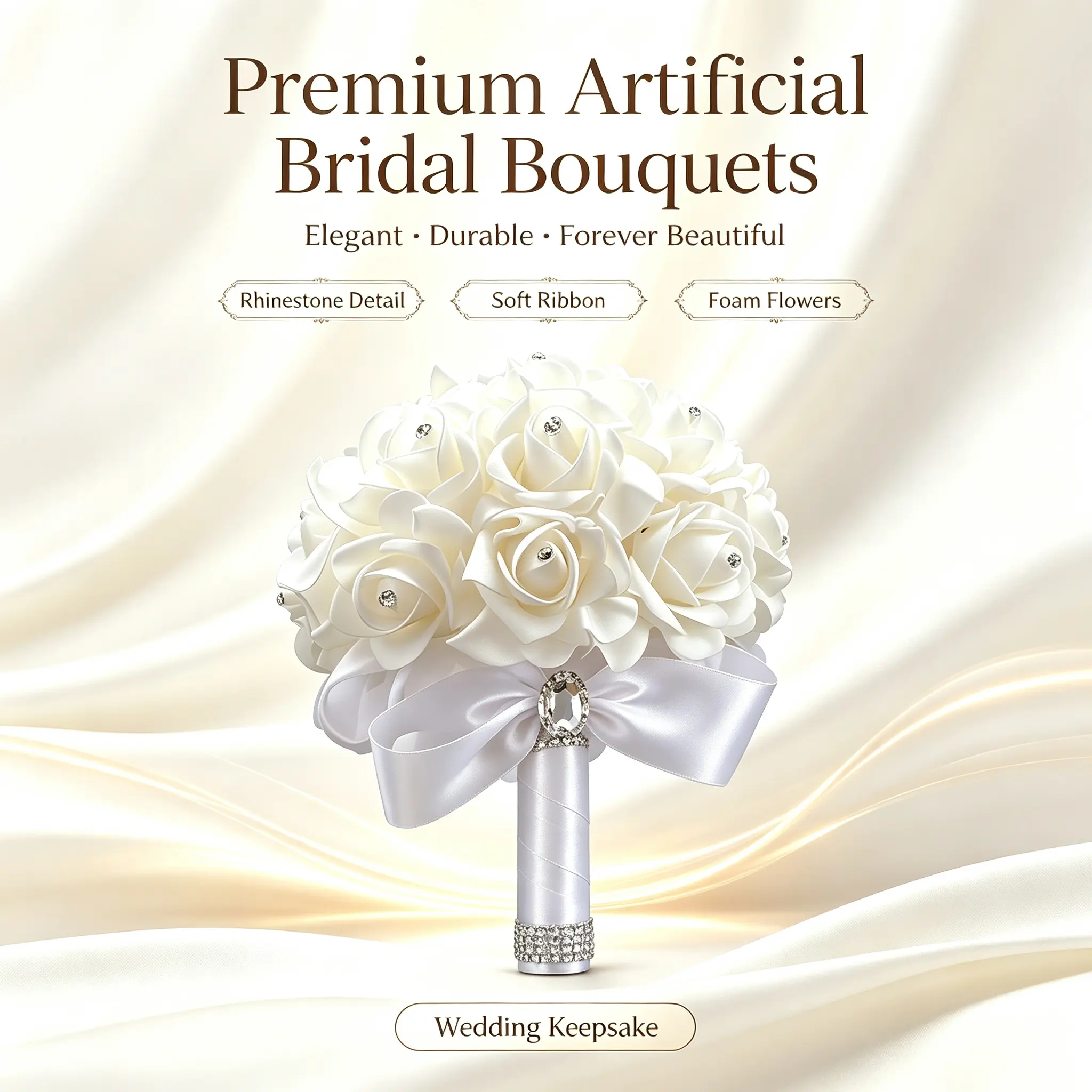 Wedding Bouquets Set,Artificial Wedding Bride Bouquet Romantic Handheld Bridesmaid Flower with Ribbon