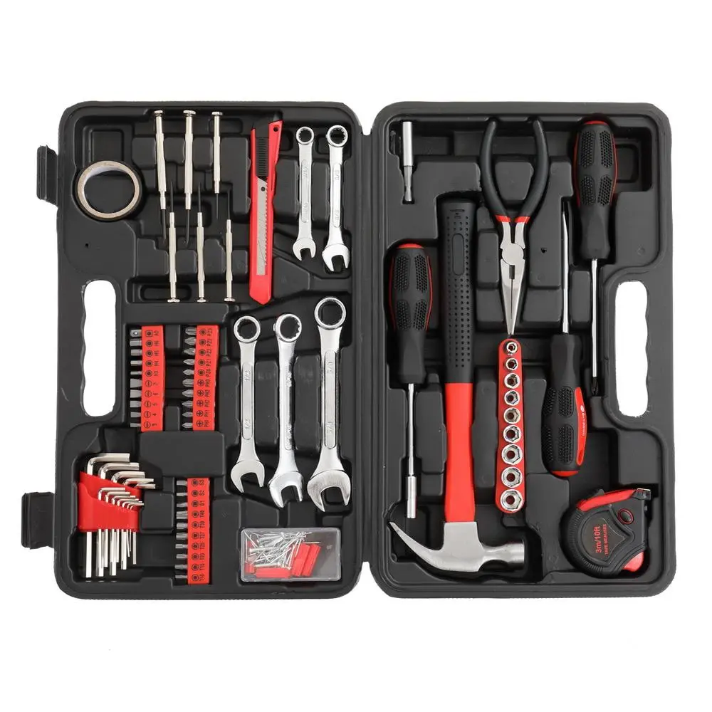 148Pcs Home Tool Kit, General Household Repair Tool Set with Hammer Wrench Screwdriver Pliers, Portable Toolbox for Garage DIY Home Maintenance