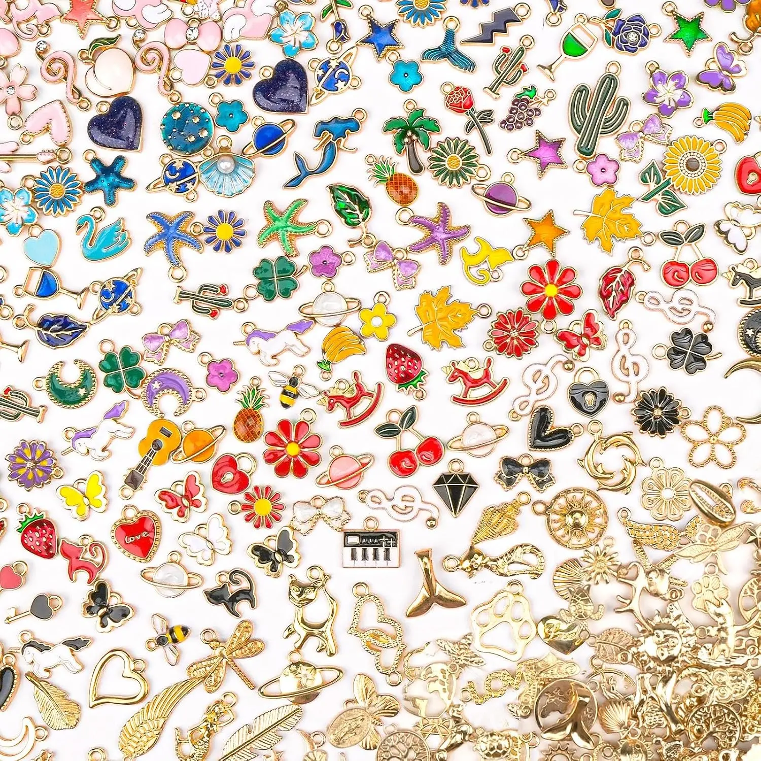 360Pcs Charms for Jewelry Making, Mixed Color Gold Metal Enamel Charms for Bracelets Keychain Making Cute Heart Pendants Bulk DIY Earring Necklaces Bag Junk Charm Kit Jewelry making suppliesGift.