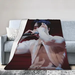 Anime-Themed Digital Print Flannel Blanket - Vibrant Stage Performance Design, All-Season Soft & Durable, Perfect for Travel, Camping, Home Use, Ideal Gift for Anime Fans, Anime Accessories, Durable Comfort