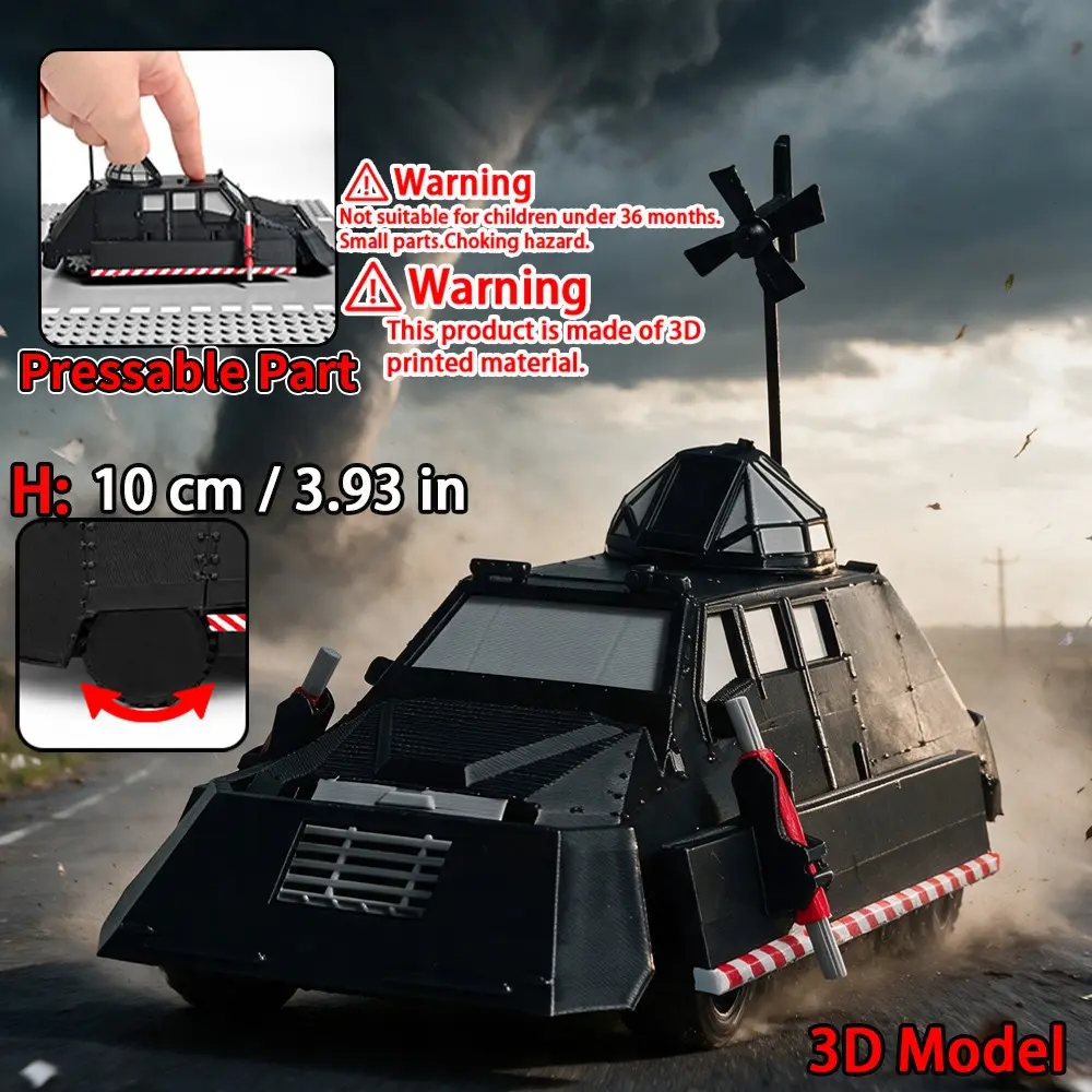 TIV‑2 Tornado Intercept Vehicle 3D Printed Model Car, Storm Chaser Armored Vehicle Toy with Pressable Functional Parts, Rotatable Observation Turret & Wind Vane, Detailed Desktop Display Collectible Gift for Weather Enthusiasts & Model Hobbyists