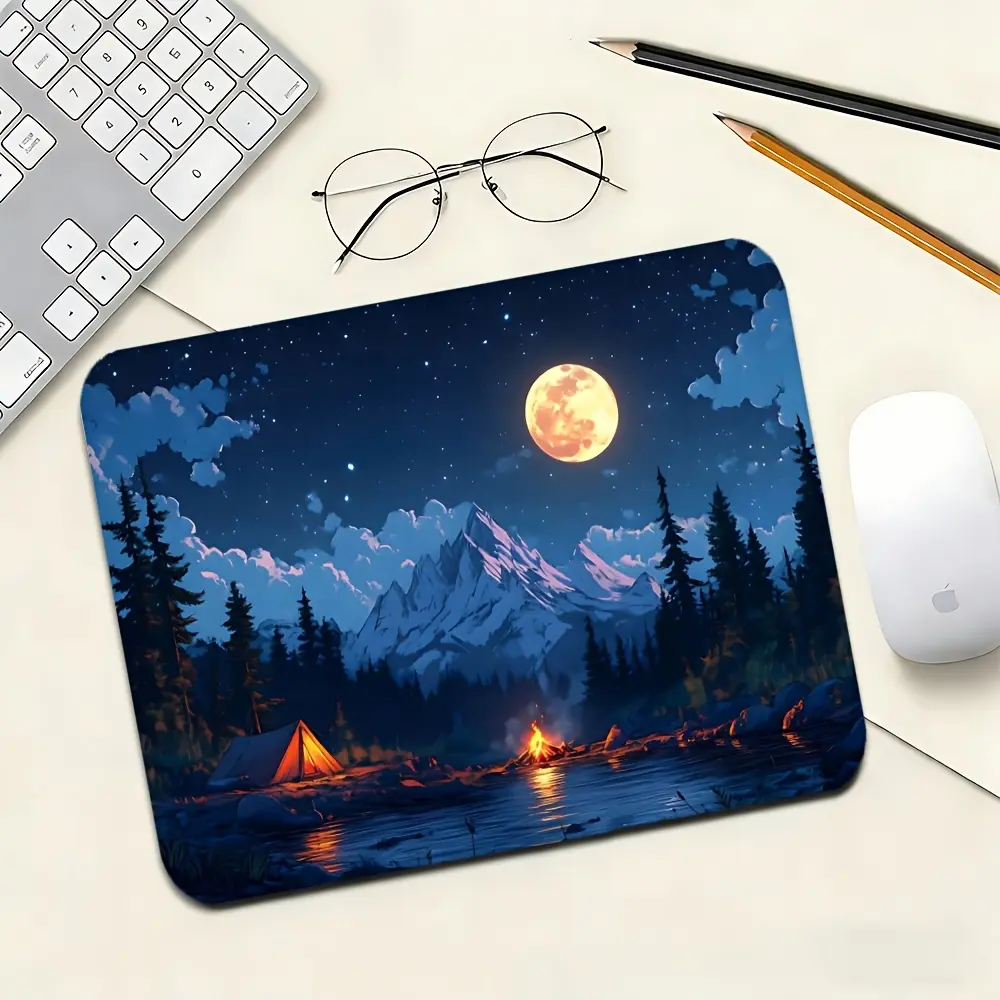 Full Moon Mountain Wild Gaming Mousepad, Fashionable Artistic Aesthetic Rubber Mat, Non-slip Computer Accessory for Desktop Decoration