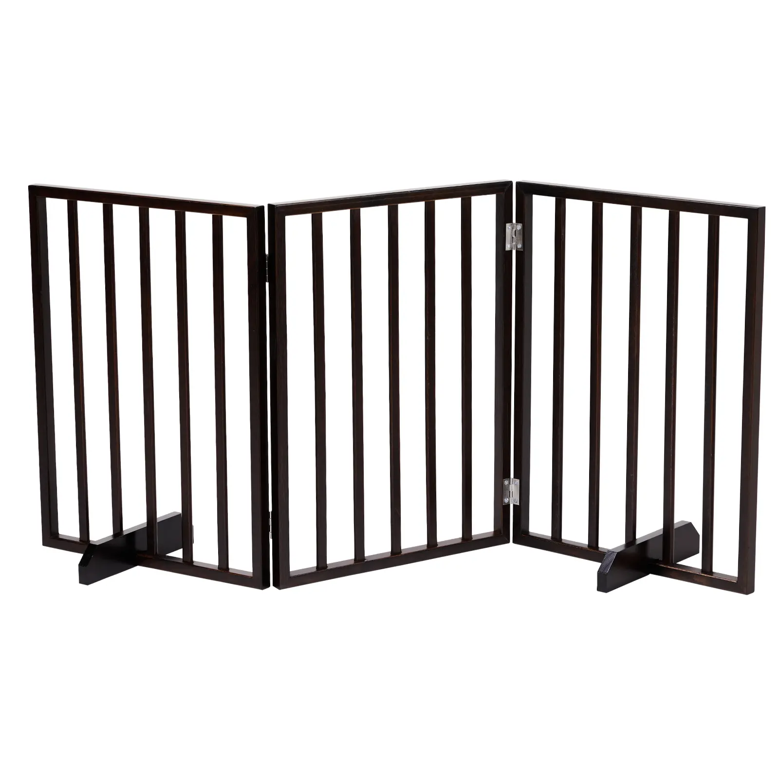 Walnut Wooden Dog Fence - Foldable, Portable, Free-Standing, Adjustable Size, No Assembly Required for Stairs, Hallways, Doorways