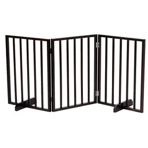 Walnut Wooden Dog Fence - Foldable, Portable, Free-Standing, Adjustable Size, No Assembly Required for Stairs, Hallways, Doorways