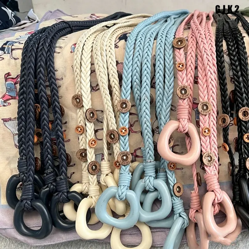 Boho Pastel Braided Rope Waist Belt Adjustable O-Ring Buckle Woven Waistband for Women, Thin Vintage Casual Decorative Belt with Metal Eyelets for Jeans Dresses Festival Outfits