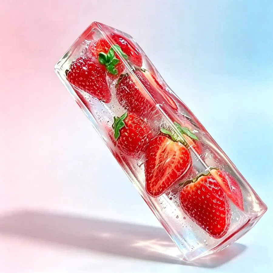 Wagashi Series Long Strip Squeeze Toy Strawberry Ice Cube Stress Relief Squi With Fruit Ice Cube Design, Upgraded Soft Squeeze Fidget Toy, Random Style & Random Color