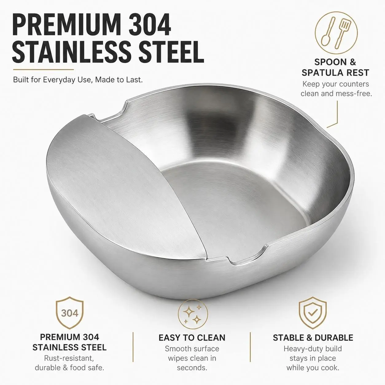 304 Stainless Steel Cutlery Tableware Spoon Rest, Multipurpose Kitchenware Kitchen Utensil Holder Organiser, Self-Standing Ladle Holder, Stable Base, Countertop Spoon Rest