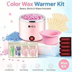 Viilife Complete Hair Removal Kit, Portable Wax Heater, 4 Packs Wax Beans, 20 Wooden Sticks, 5 Packs Wet Wipes, for Sensitive Skin