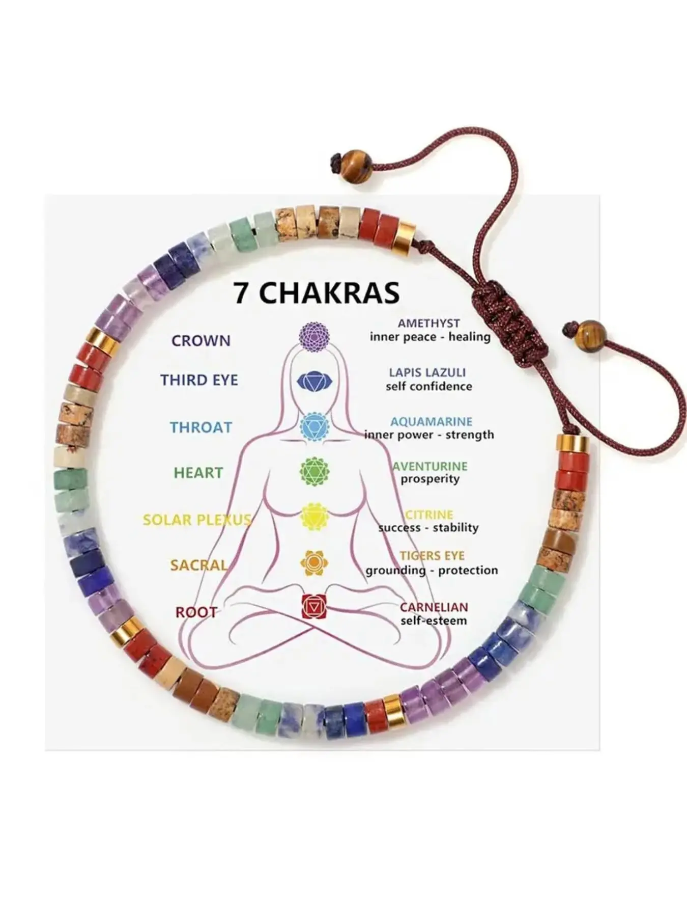 Boho Women's Chakra Bracelet with Crystal and Healing Stones, 7 Chakra Crystals for Anxiety Relief, Meditation Jewelry for Daily Wear, Crystal Bracelets