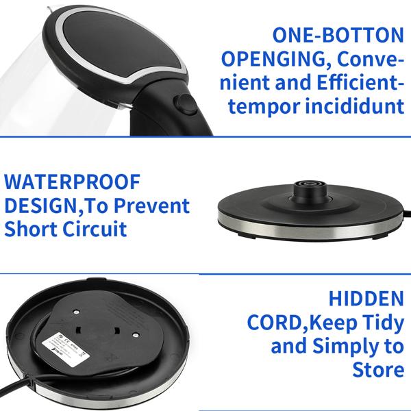 HD-1857-A 110V 1200W 1.8L Electric Glass Kettle US Plug