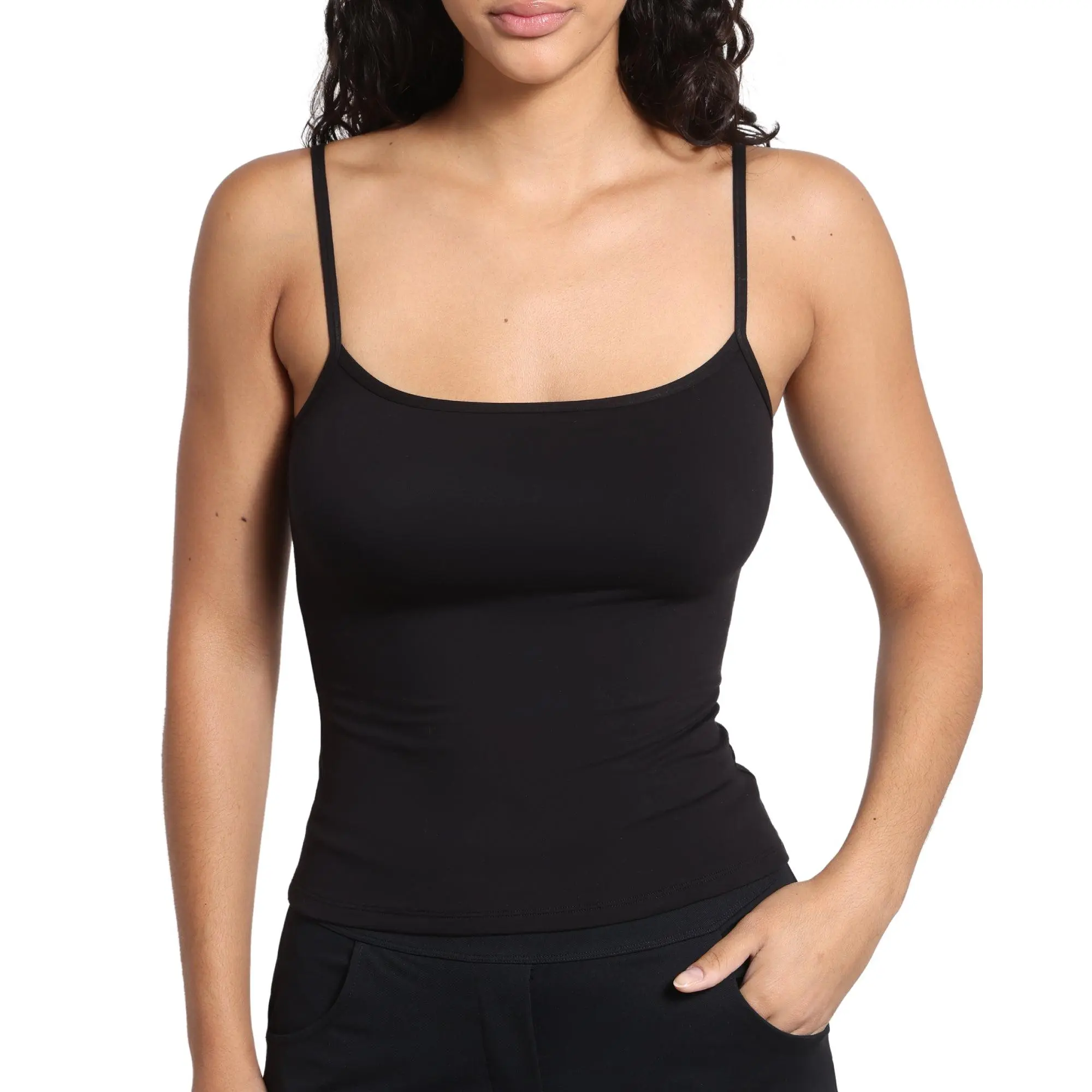 INLYRIC Women's Inbarely Cotton High Stretch Scoop Neck Camisole Tank Tops Spaghetti Straps Going Out Tops