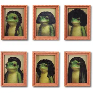 Funny Frog Fridge Magnets Hilarious Frog 3D Wood Magnet Art Frame Designs Decorations  Refrigerator Garage Door or Kitchen Removable Indoor Outdoor Magnetic Decals 6Pcs