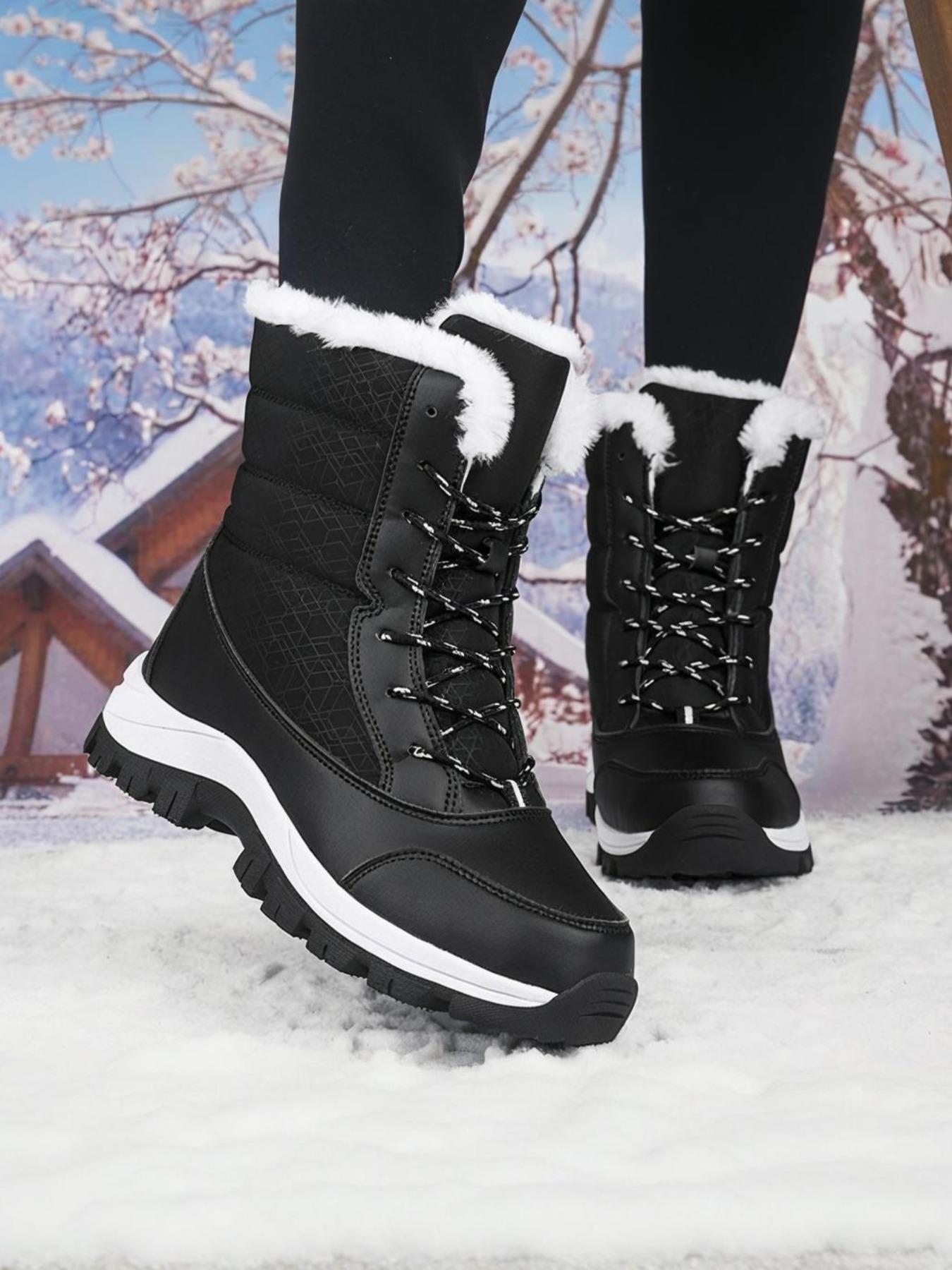 Women's Warm Outdoor Hiking Boots, Fall Winter Lace-Up Snow Boots, Fleece Lined, Windproof Non-Slip Waterproof, Daily Wear & Sports