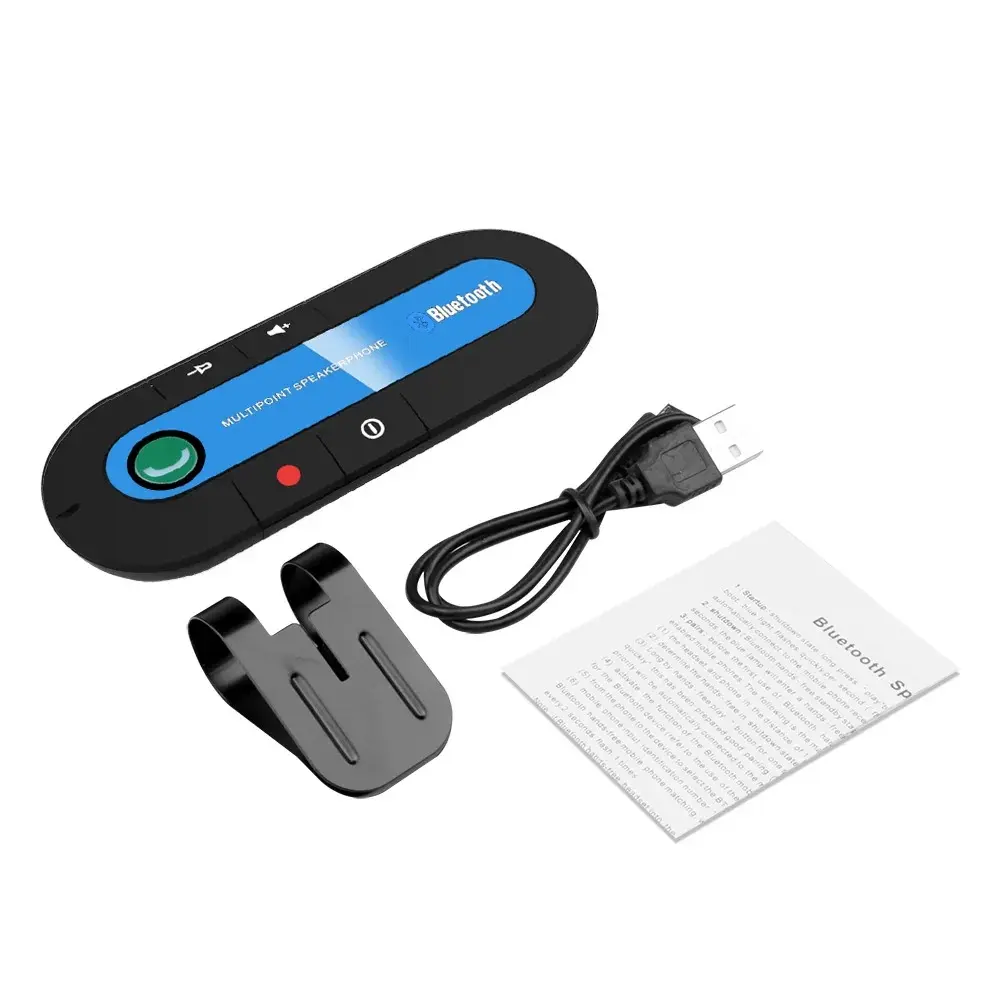 Bluetooth Speaker Handsfree Car Kit with Sun Visor Clip Mount, Bluetooth v4.1+EDR Wireless Audio Receiver, Speakerphone, Wireless Stereo MP3 Player, ISM Band Lithium Ion Micro USB Mobile Charging Function