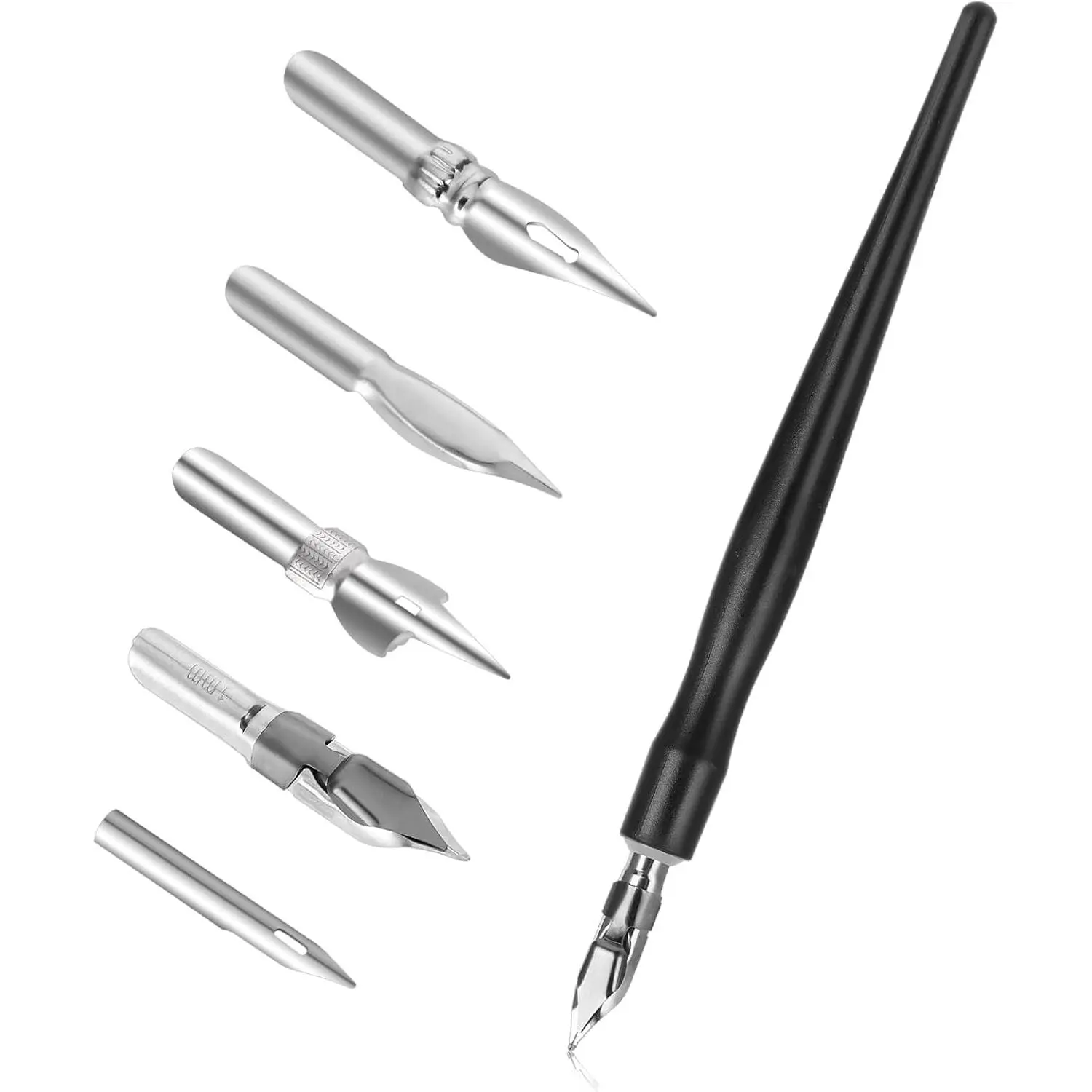 Oblique Calligraphy Pens Dip Set, Comic Pen Nib Set, Fluid Writer Pen, Calligraphy Dip Pen and Nibs Set Drawing with 5 count Stainless Steel Pen Nibs  Nibs Nib for Writing, Painting, Signing