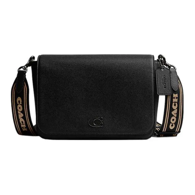 COACH Messenger 26 Crosshatch Leather and Canvas Satchel with Embroidered Logo – Women’s Medium Black Crossbody Bag