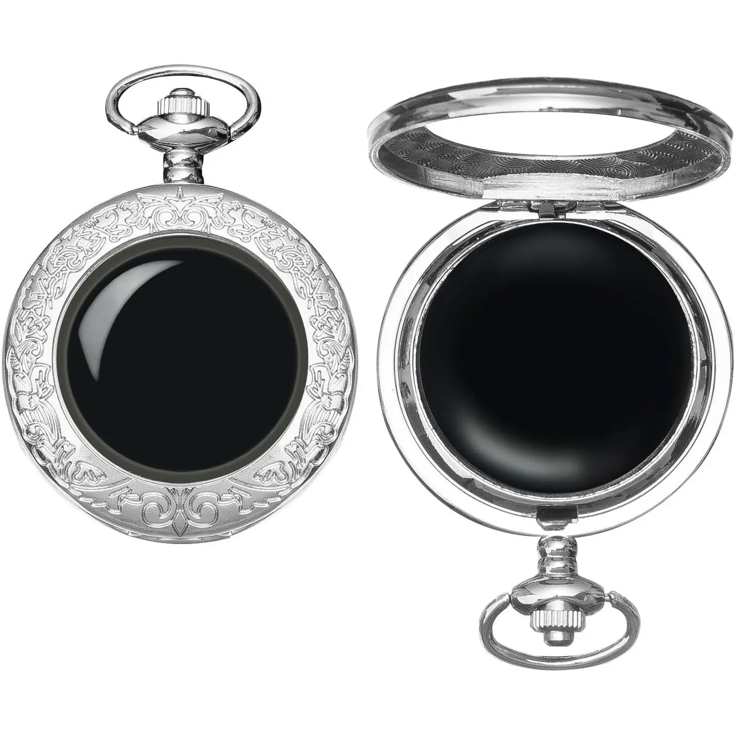 Natural Black Obsidian Mirror - Discreet Divination Tool for Witchcraft, Meditation Aid, Vintage Silver Flower Cthulhu Home Decor, Witch Gifts (Quiet Observation Feature)