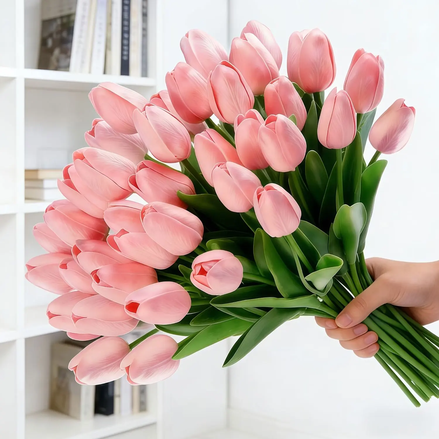 20 pieces of artificial tulip flowers (made of polyurethane) - pink tulips, 13.5 inches in size. Suitable for Mother's Day, Easter, and spring decorations for home and kitchen. Decorative Faux Flower