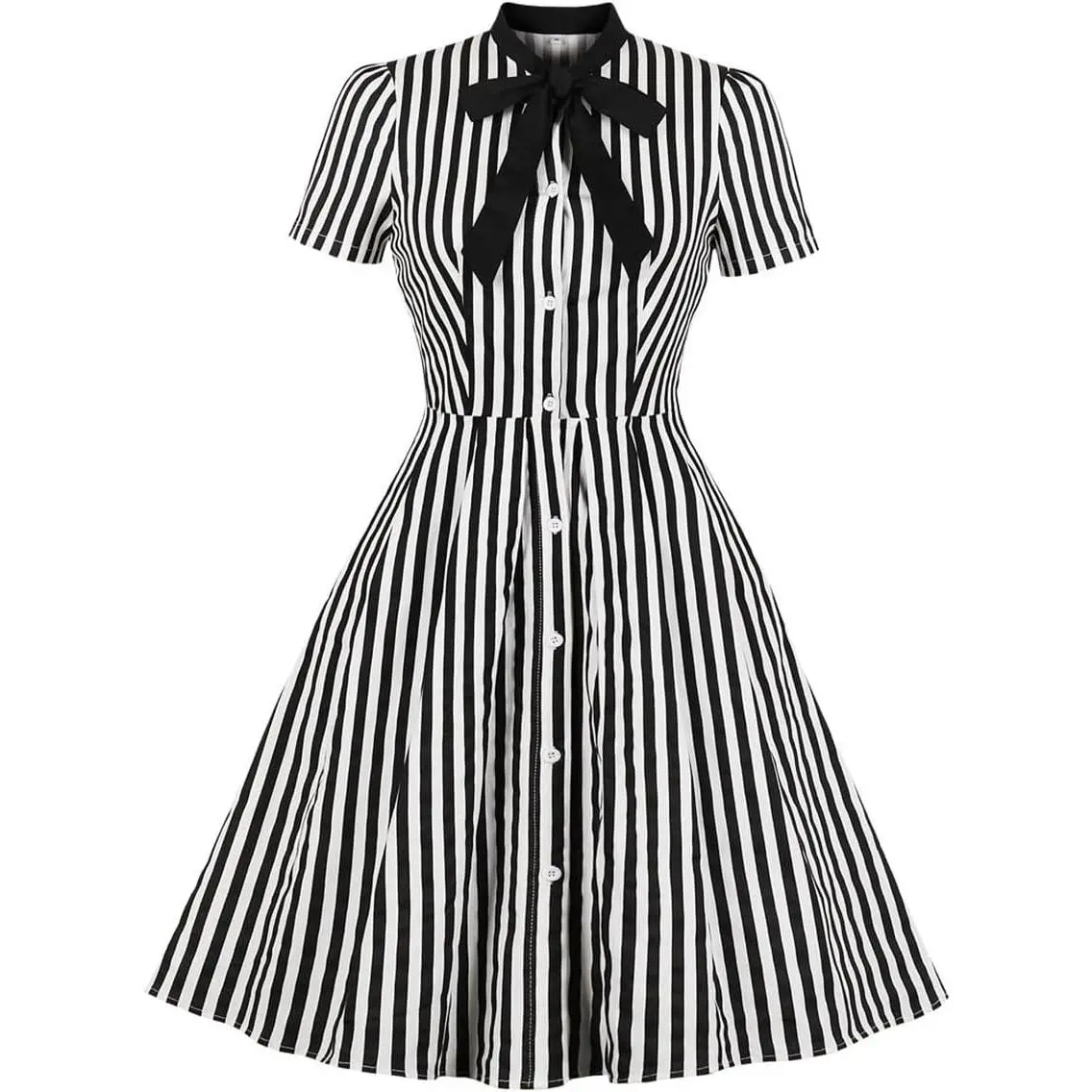 Women 1950s Vertical Striped Dress Halloween Costume Vintage Buttons Tie Rockabilly  Dress 50s Cosplay Outfits