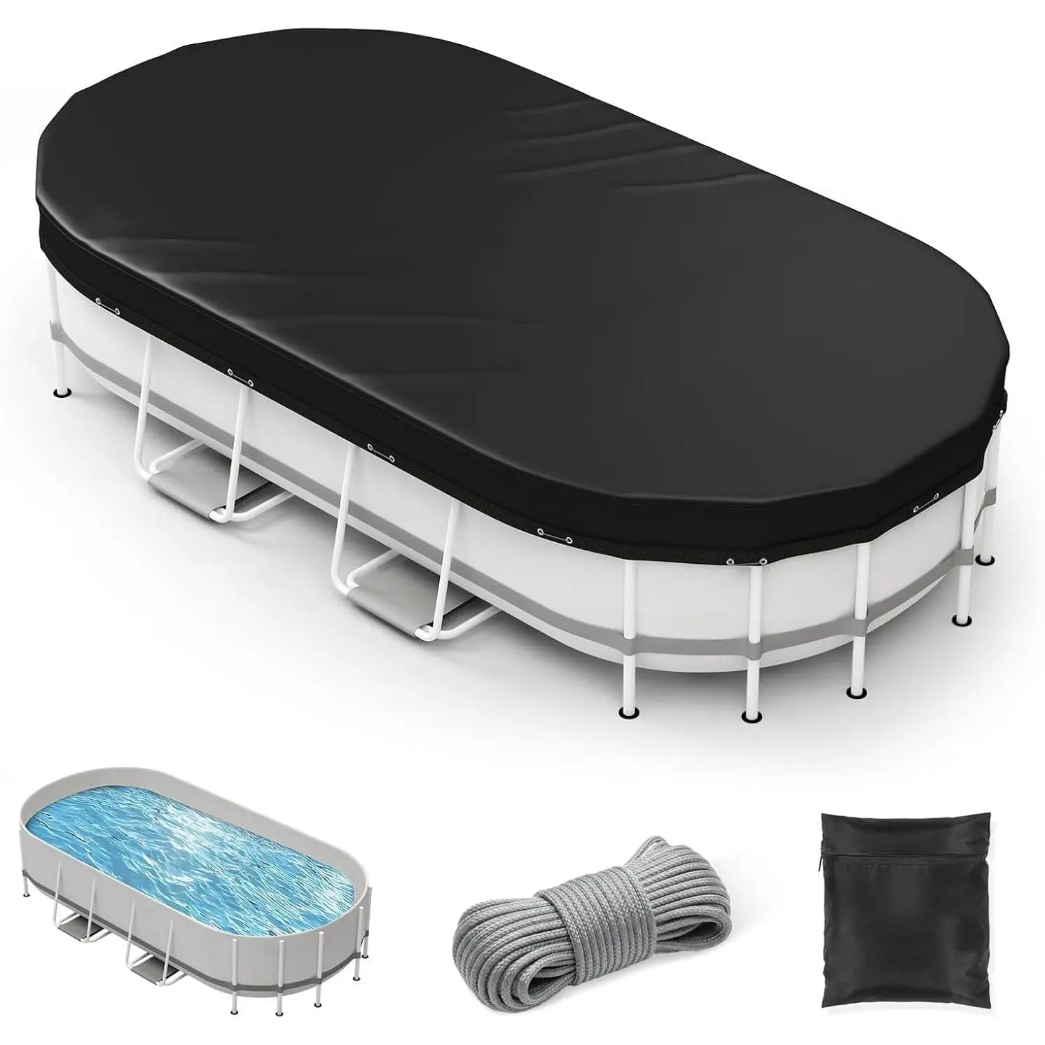 Oval Pool Cover 7 x 13 FT, Upgraded 420D Heavy Duty Oxford Fabric Pool Covers for Above Ground Pool with Winch and Cable, All Season Inflatable Pool Cover for UV Resistant, Waterproof and Dustproof