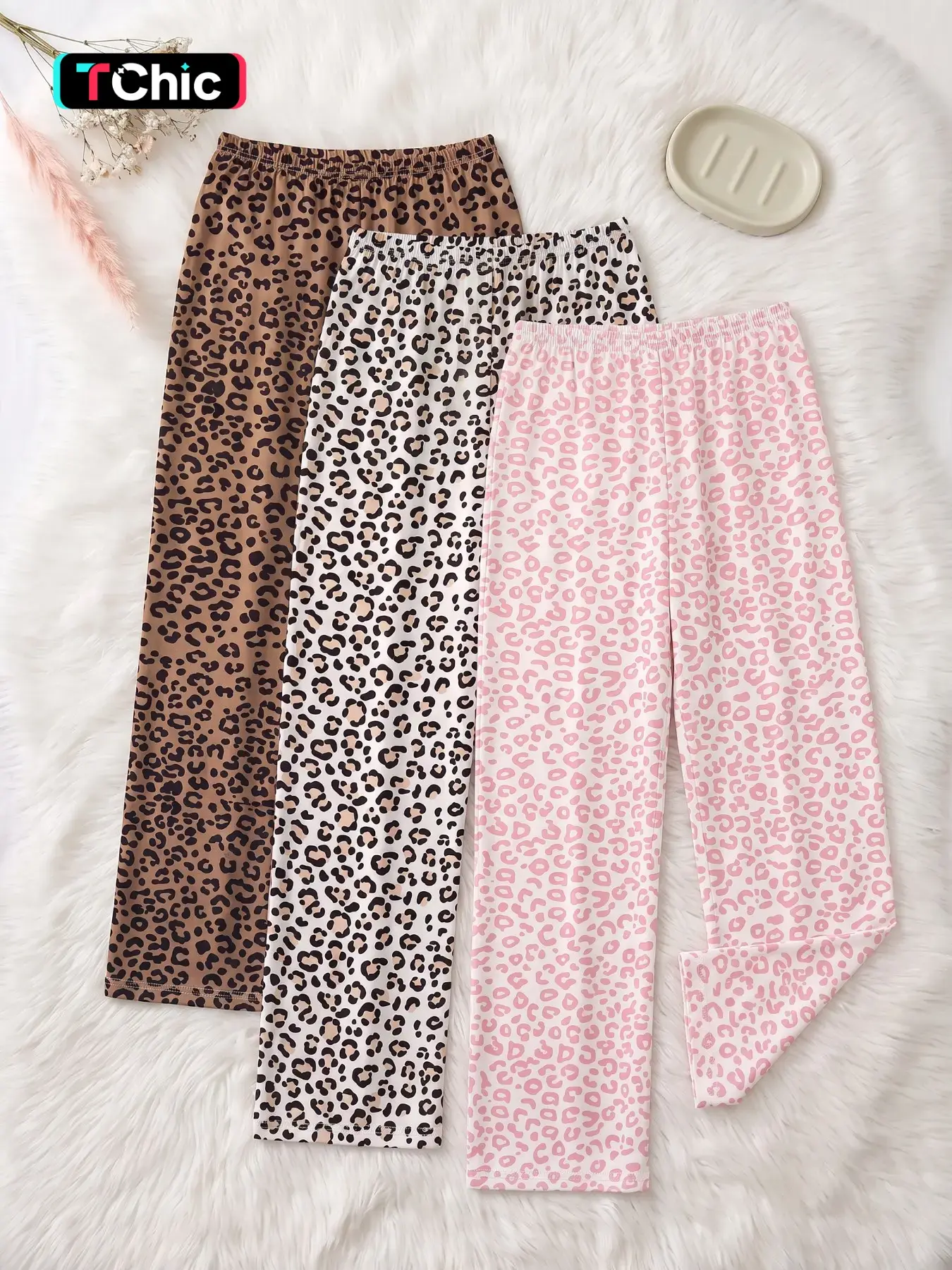 3-Pack Women's Long Sleep Pants, Leopard Print, Casual Loose-Fit, Ankle Length, All Seasons, Comfortable Home & Wear