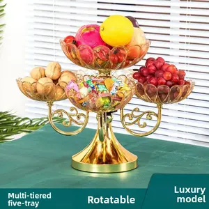 Rotatable Multi-layer Fruit Plate for Home Use, Living Room Fruit Plate, Snacks, Dried Fruits, Candy, Light Luxury