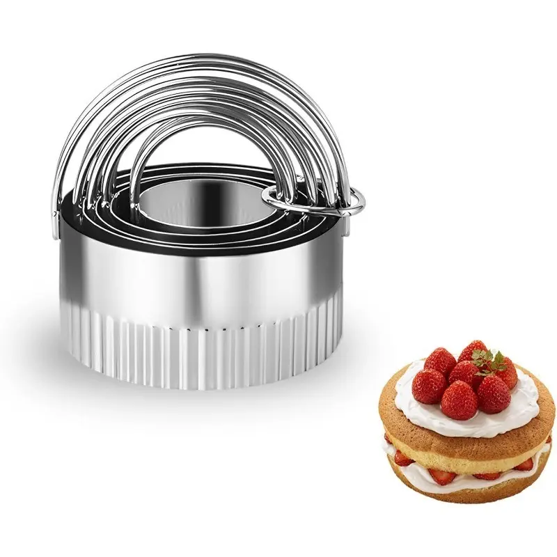 5 Pcs Round Biscuit Cutter Set with Handle, Wave Cookie Cutters with Fluted Edge, Stainless Steel Cookie Shaper, Baking Tools for Dough Cutting