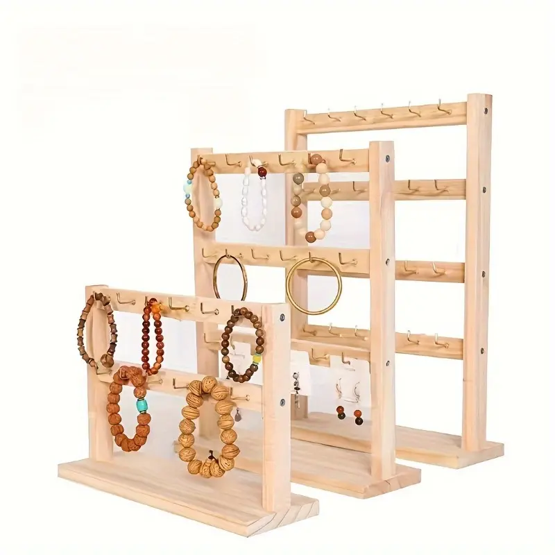 1Pc Elegant Wooden Keychain and Jewelry Display Stand Hooks - Versatile Desktop Organizer Earrings, Bracelets, and More Storage