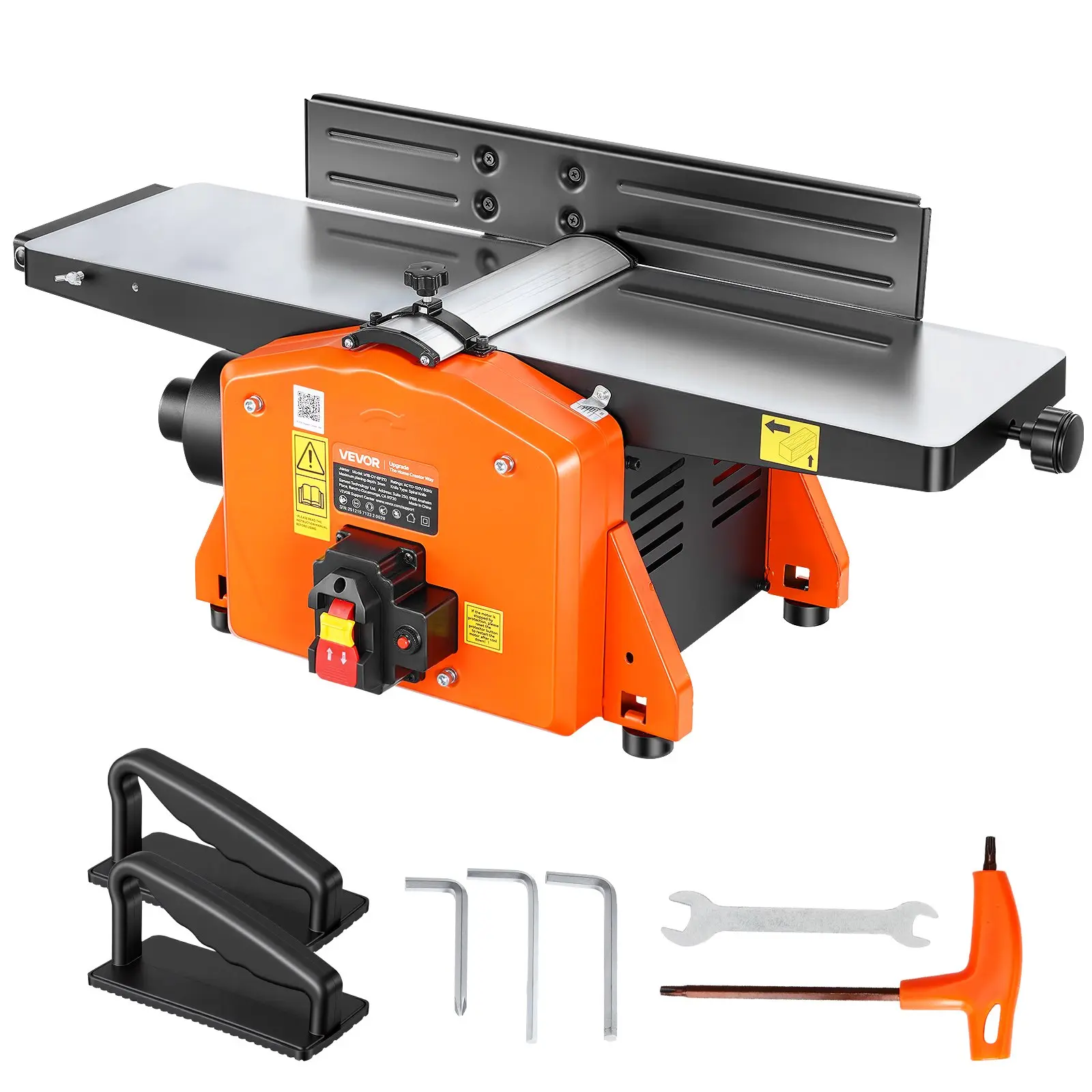VEVOR 8-Inch Spiral Benchtop Jointer, 2 HP 8500 RPM, 18-Blade Spiral Cutterhead, Extendable Cast Aluminum Table, Extendable Arms, Up to 1/8 in Depth, Adjustable Fence, for Woodworking DIY Planing Tasks on Wood Surfaces