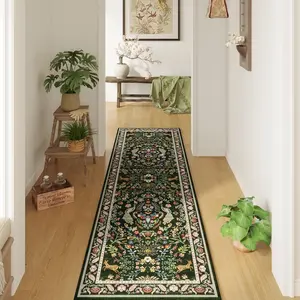 Runner Rug Washable 2'x6' Floral Non-Slip for Entryway Indoor Soft Carpet Runner for Hallways,, Laundry, Bedroom, (Emerald Green)
