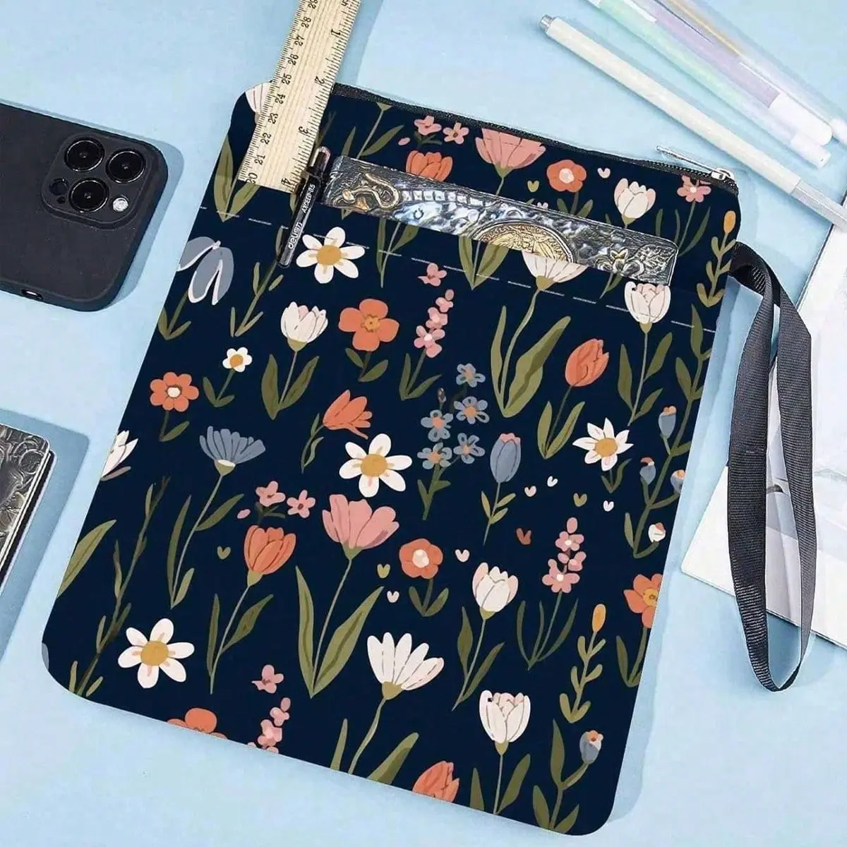Multi-Pocket Tote Backpack Set, Durable Washable Fabric, Perfect for Books, Tablets, Phones, Stationery, Flower Book Cover Included